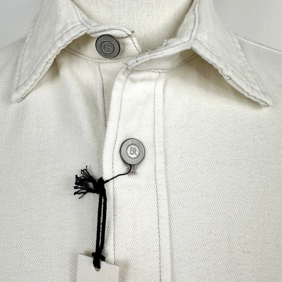 NWT Banana Republic Men's Relaxed Fit Denim Short Sleeve Shirt LARGE Ecru Cotton - Picture 4 of 13